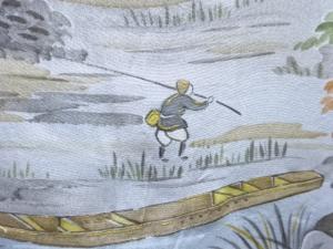 アンティーク　川辺風景模様単衣長襦袢